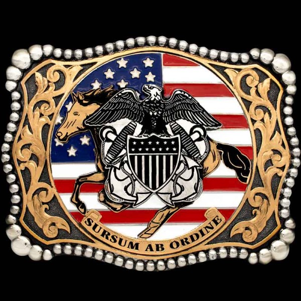 The Lincoln Custom Belt Buckle will pay homage to US military forces. Featuring bronze scrollwork and the American Flag in the base. Customize this american flag belt buckle today!